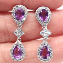 Load image in the gallery viewer, Amethyst and White Topaz Drop Earrings