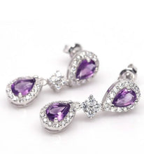 Load image in the gallery viewer, Amethyst and White Topaz Drop Earrings